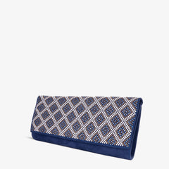 The Nampula Sax Blue Glitter Suede Leather Clutch - Vinci Leather