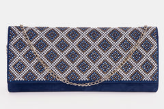 The Nampula Sax Blue Glitter Suede Leather Clutch - Vinci Leather
