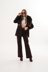 The Alessia Brown Leather Fox Fur Jacket - Vinci Leather