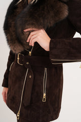 The Alessia Brown Leather Fox Fur Jacket - Vinci Leather