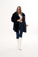 The Portofino Black Reversible Shearling Jacket - Vinci Leather