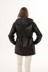 The Capri Black Hooded Leather Jacket - Vinci Leather