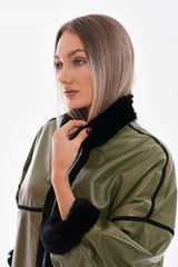 The Rebel Reversible Shearling Olive Green Leather Jacket - Vinci Leather