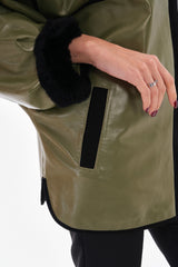 The Rebel Reversible Shearling Olive Green Leather Jacket - Vinci Leather