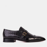 The Strat Single Monk Strap Cap Toe Black Leather Handmade Shoe - Vinci Leather
