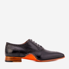 The Draco Handmade Black Semi Brogue Oxford Shoe - Vinci Leather