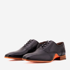 The Draco Handmade Black Semi Brogue Oxford Shoe - Vinci Leather