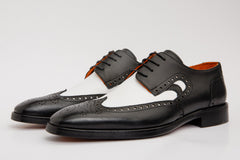 The Neiva Black White Wingtip Semi Brogue Derby Shoe - Vinci Leather