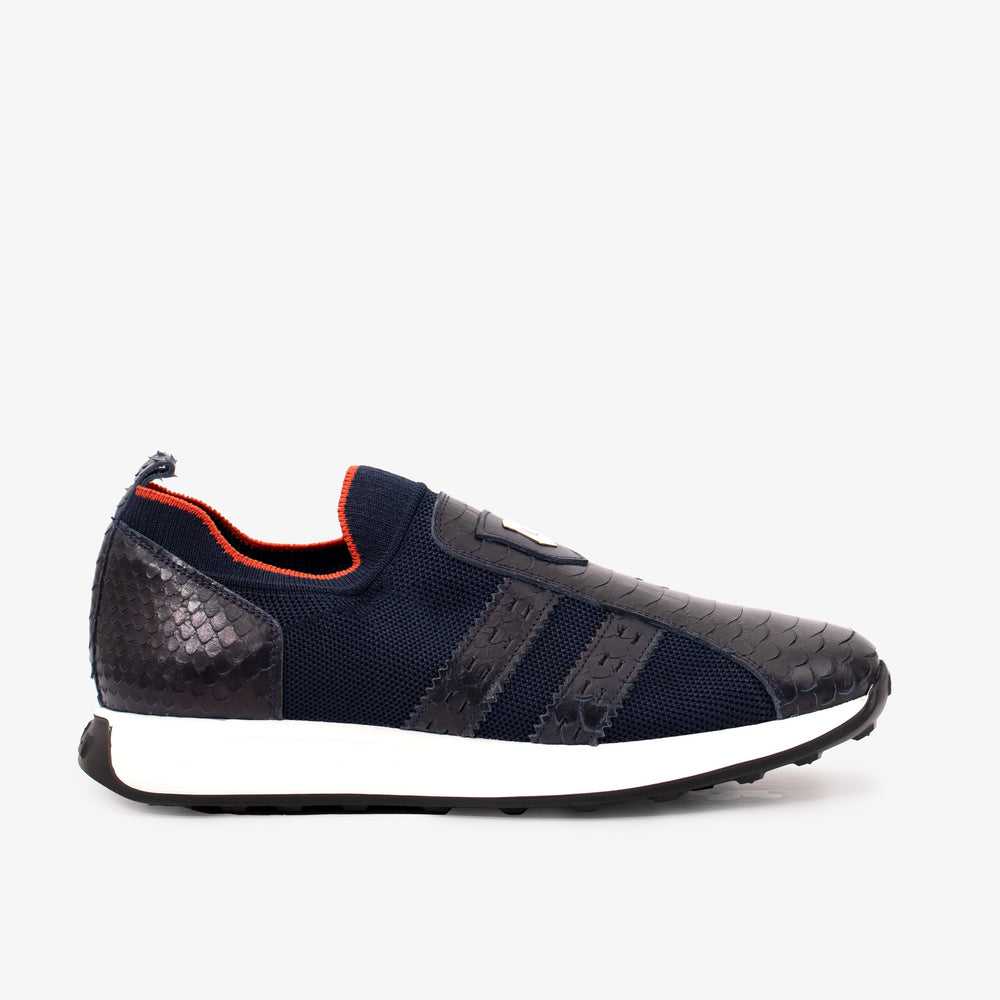 The Aslan Navy Knitted Leather Sneaker - Vinci Leather