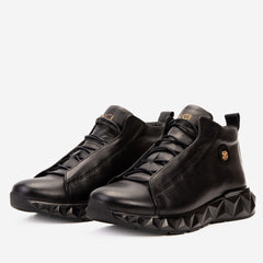 The Vertex Black Leather Men's Sneaker - Vinci Leather