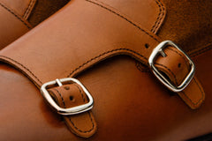 Preston Tan Leather Suede Double Monk Strap Ankle Boot - Vinci Leather
