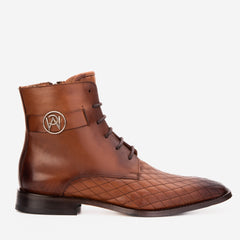 The Zeus Brown Leather Lace-Up Boot with a Zipper - Vinci Leather