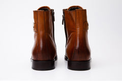The Zeus Brown Leather Lace-Up Boot with a Zipper - Vinci Leather