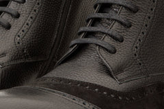 The Anderson Black Leather Suede Brogue Lace-Up Boot with a Zipper - Vinci Leather