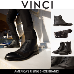 The Anderson Black Leather Suede Brogue Lace-Up Boot with a Zipper - Vinci Leather