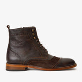 The Anderson Brown Leather Suede Brogue Lace-Up Boot with a Zipper - Vinci Leather