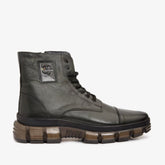 The Ottova Green Leather Lace-Up Sneaker Boot with a Zipper - Vinci Leather