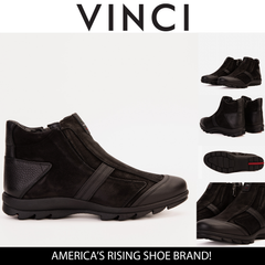 The Montreal Suede Black Leather Casual Zip-Up Ankle Boot - Vinci Leather