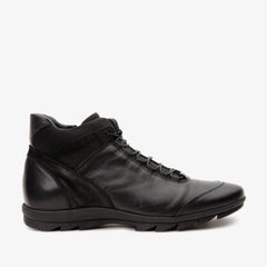 The Houston Leather Black Lace-Up Casual Boot with a Zipper - Vinci Leather