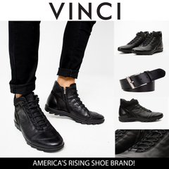 The Houston Leather Black Lace-Up Casual Boot with a Zipper - Vinci Leather