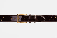 The Jupiter Burgundy Patent Leather Spike Leather Belt - Vinci Leather