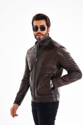 The Brescia Brown Leather Racer Jacket - Vinci Leather