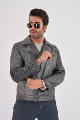 The Volt Textured Distressed Grey Leather Jacket - Vinci Leather