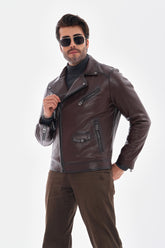 The Volt Textured Mahogany Leather Jacket - Vinci Leather