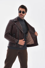 The Volt Textured Mahogany Leather Jacket - Vinci Leather