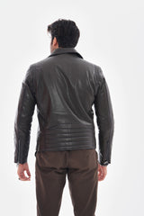The Volt Textured Charcoal Leather Jacket - Vinci Leather
