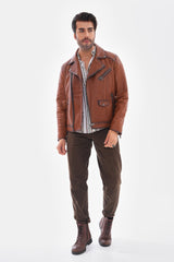 The Volt Textured Tan Leather Jacket - Vinci Leather