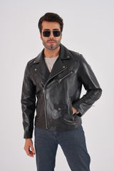 The Volt Black Leather Biker Jacket - Vinci Leather