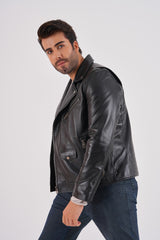 The Volt Black Leather Biker Jacket - Vinci Leather