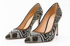The Nampula Black Glitter Leather Pump Shoe - Vinci Leather