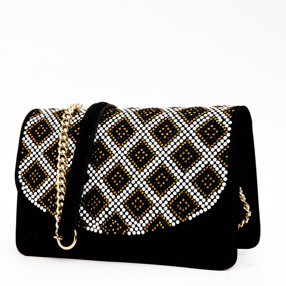 The Nampula Black Glitter Suede Leather Handbag - Vinci Leather
