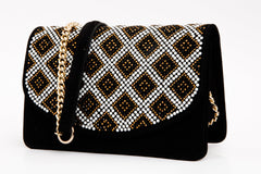The Nampula Black Glitter Suede Leather Handbag - Vinci Leather