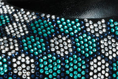 The Doha Turqoise Glitter Leather Block Pump Shoe - Vinci Leather