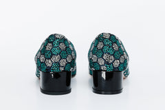 The Doha Turqoise Glitter Leather Block Pump Shoe - Vinci Leather