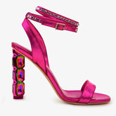 The Torola Fuchsia Stony Heel Leather Sandal Final Sale! - Vinci Leather