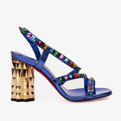 The Caris Sax Blue Block Heel Spike Leather Sandal Final Sale! - Vinci Leather
