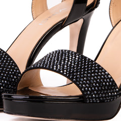 The Mars Platform Heel Black Leather Women's Sandal - Vinci Leather