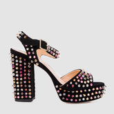 The Tampico Black Suede Leather Spike Platform Heel Sandal - Vinci Leather