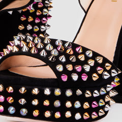The Tampico Black Suede Leather Spike Platform Heel Sandal - Vinci Leather
