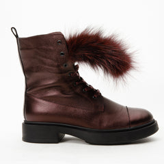 The Kajapati Burgundy Leather Natural Fur Mid Calf Boot - Vinci Leather