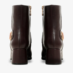 The Windsor Brown Leather Block Heel Boot - Vinci Leather