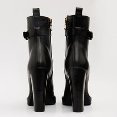 The Estrada Black Leather Lace-Up Platform Heel Mid Calf Boot - Vinci Leather