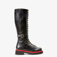 The Istinye Black Leather Knee High Lace-Up Boot Limited Edition - Vinci Leather