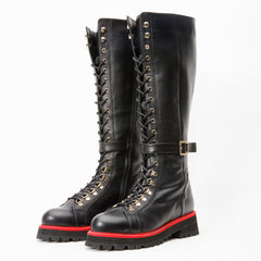 The Istinye Black Leather Knee High Lace-Up Boot Limited Edition - Vinci Leather