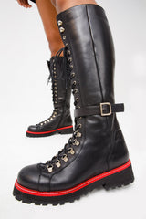 The Istinye Black Leather Knee High Lace-Up Boot Limited Edition - Vinci Leather