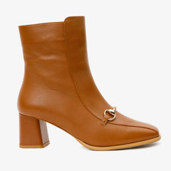 The Bukres Tan Leather Block Heel Mid Calf Boot - Vinci Leather